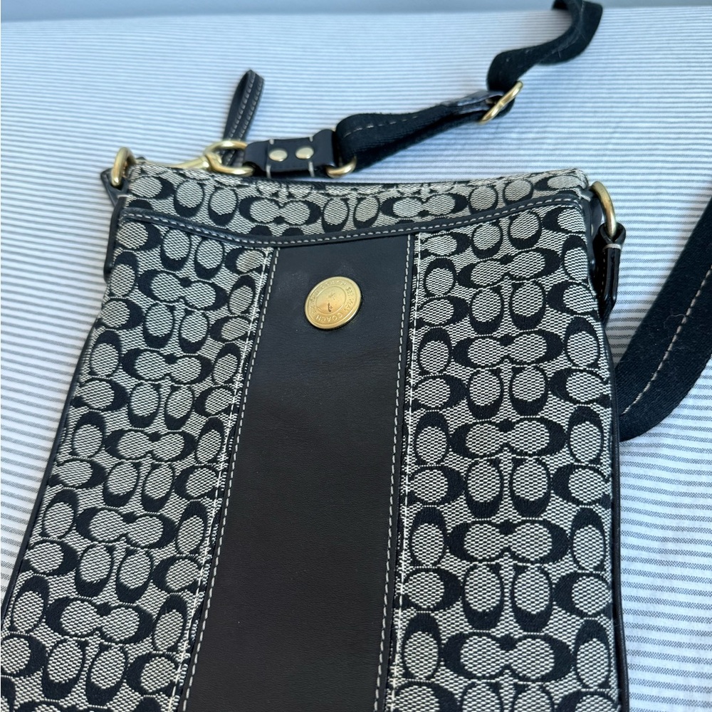 Coach Black and Gray Crossbody Bag with Signature Monogram